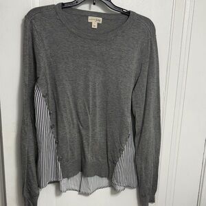 Maison Jules Gray Striped Button Long Sleeve Top